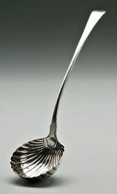 Appraisal: George III English silver ladle oval handle feather edge shell