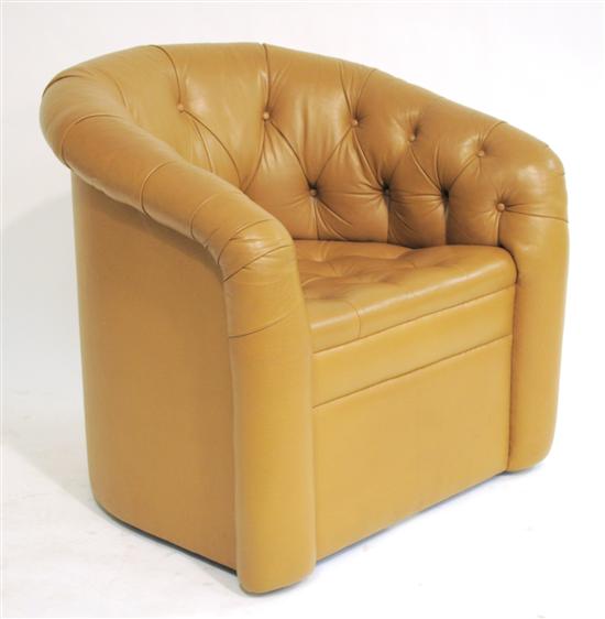 Appraisal: Helikon barrel chair tufted brown leather upholstery h x w