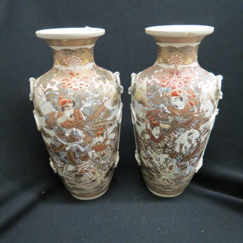 Appraisal: Pair of Japanese Satsuma Pottery Vases Samuria warriors