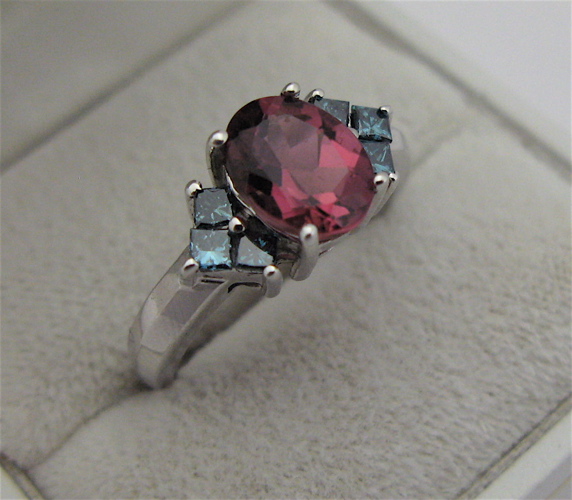 Appraisal: PINK TOURMALINE AND GREEN DIAMOND RING The K white gold