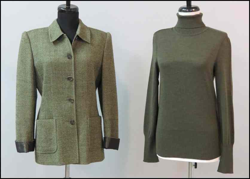 Appraisal: VALENTINO GREEN WOOL ENSEMBLE Comprised of a jacket pair of