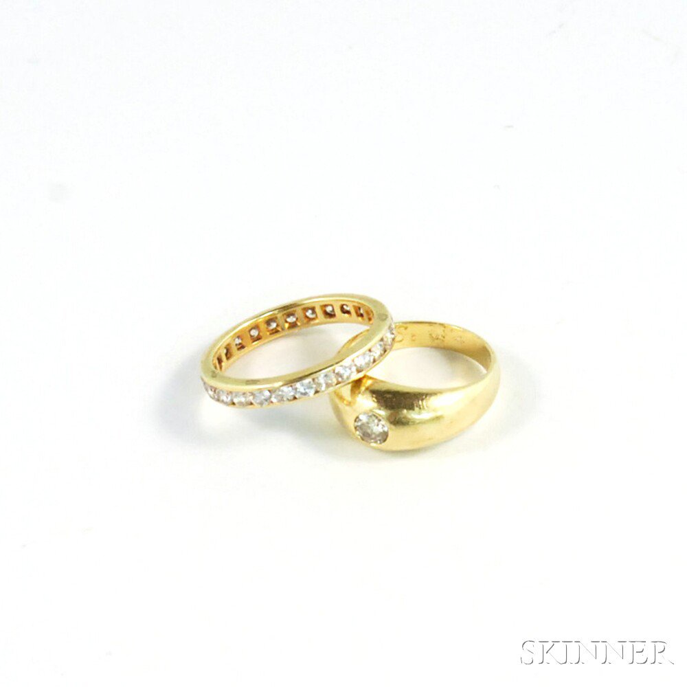 Appraisal: Two Small Gold and Diamond Rings a kt gold bezel-set