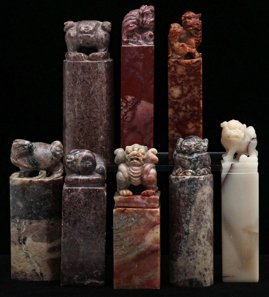 Appraisal: A COLLECTION OF CHINESE CARVED HARDSTONE SEALS Each with a