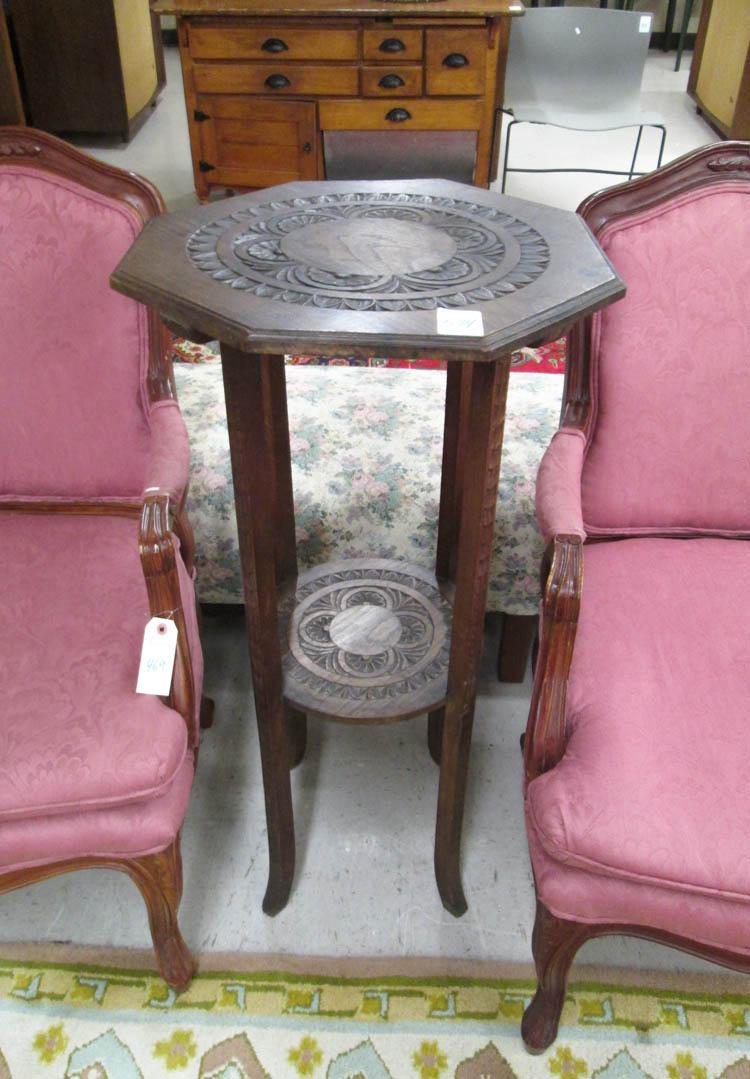 Appraisal: AN OCTAGONAL OAK LAMP STAND English c having a carved