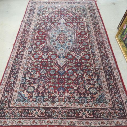 Appraisal: Hamadan Persian Handmade Rug fancy stylized florals on red field