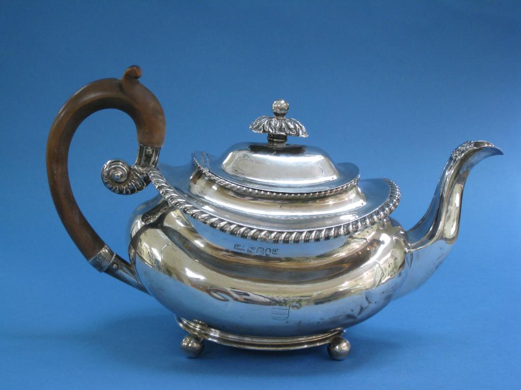 Appraisal: A George III boat shaped Teapot with gadrooned rim Sheffield