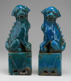 Appraisal: Chinese turquoise glazed Fu lions h Pair of Chinese turquoise