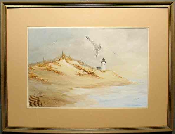 Appraisal: Watercolor painting of a lighthouse signed l r J McLean