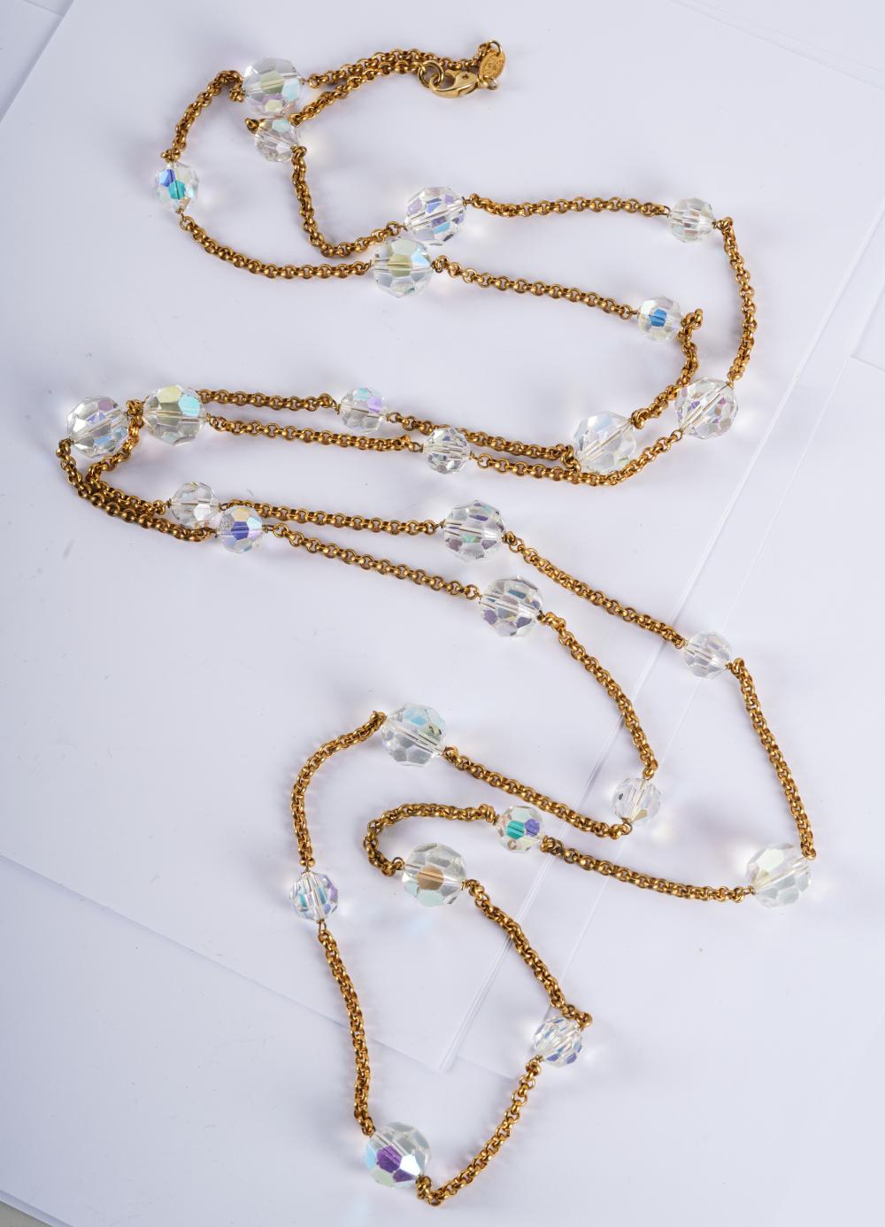 Appraisal: CHANEL GOLD PLATE BEADED NECKLACEcontaining rhinestone beads inches long Condition