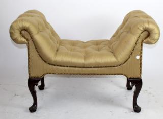 Appraisal: Chippendale rolled arm upholstered bench Chippendale rolled arm tufted upholstered