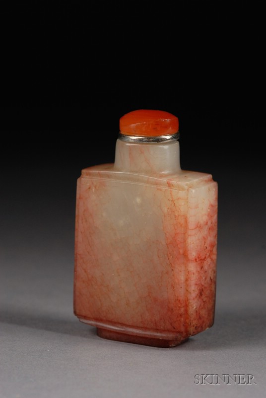 Appraisal: Jade Snuff Bottle China th century rectangular form yellowish-white stone