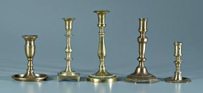 Appraisal: Five brass candlesticks octagonal square and circular bases th or