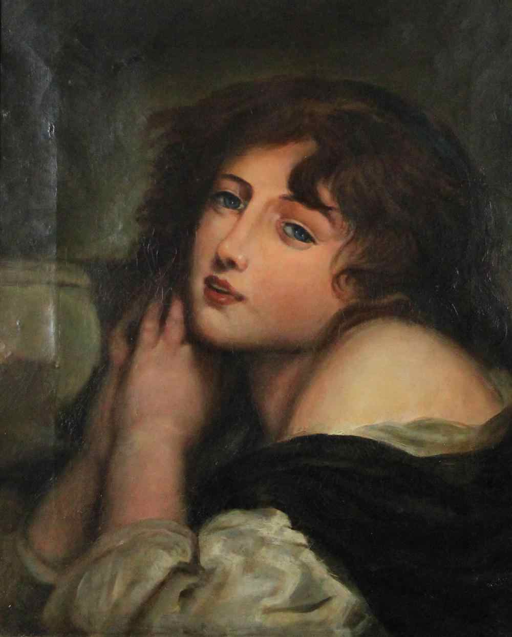 Appraisal: STYLE OF JEAN-BAPTISTE GREUZE TH CENTURY YOUNG GIRL Oil on