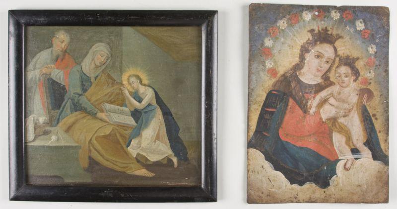 Appraisal: Two Religious Paintings th century the first a Spanish Colonial