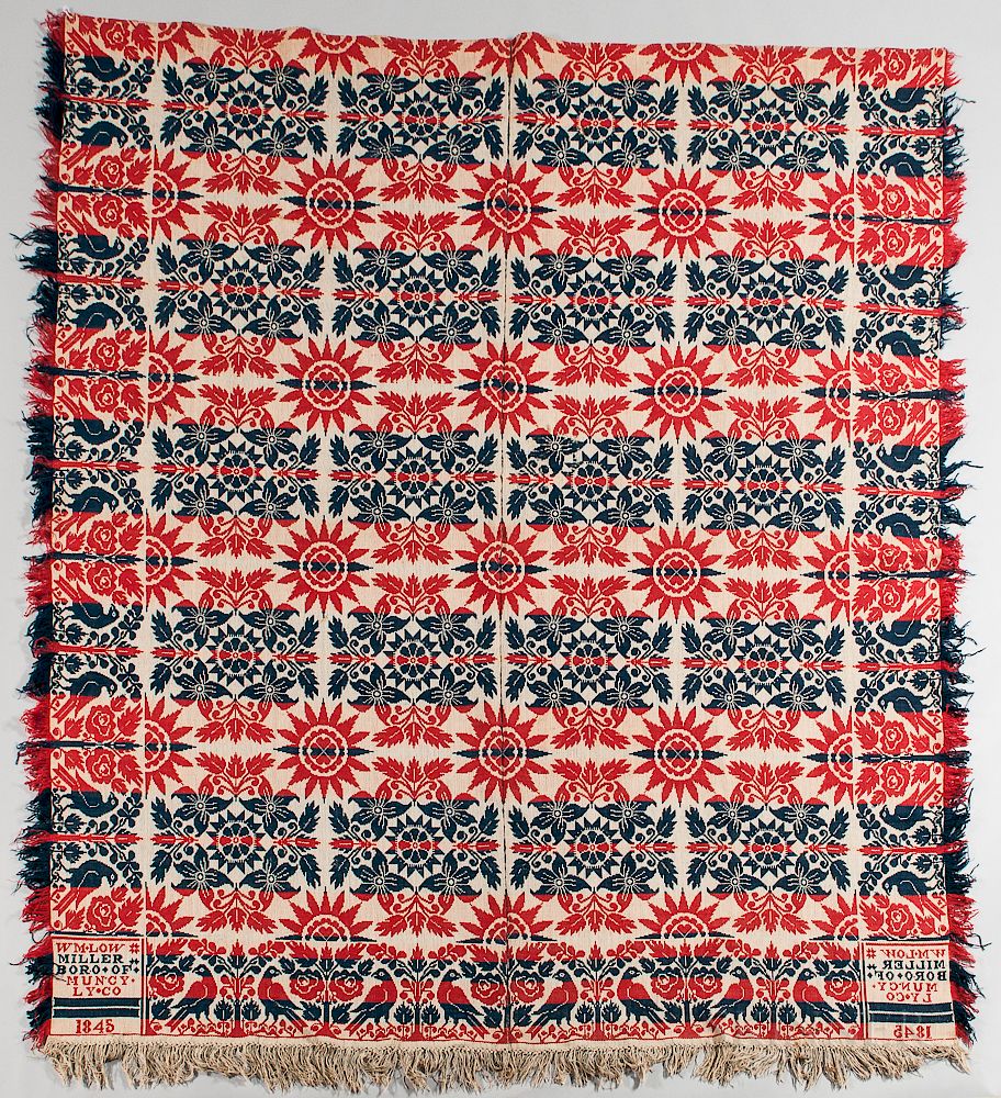 Appraisal: Red White and Blue Woven Wool Coverlet Red White and