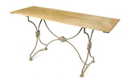 Appraisal: A mahogany centre table on a wrought iron base in