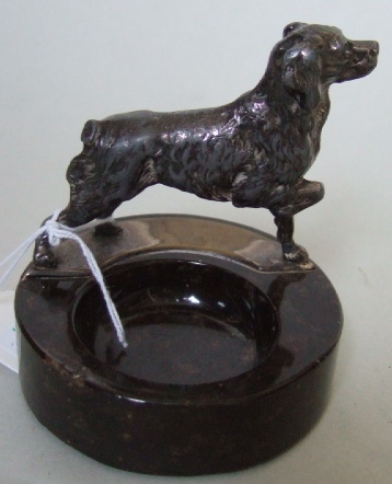 Appraisal: A hardstone ashtray late th century mounted with a silver