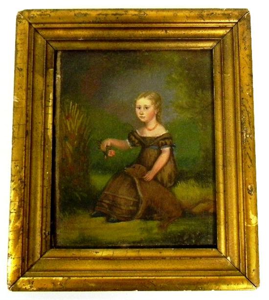 Appraisal: th C oil on canvas young girl holding a rose