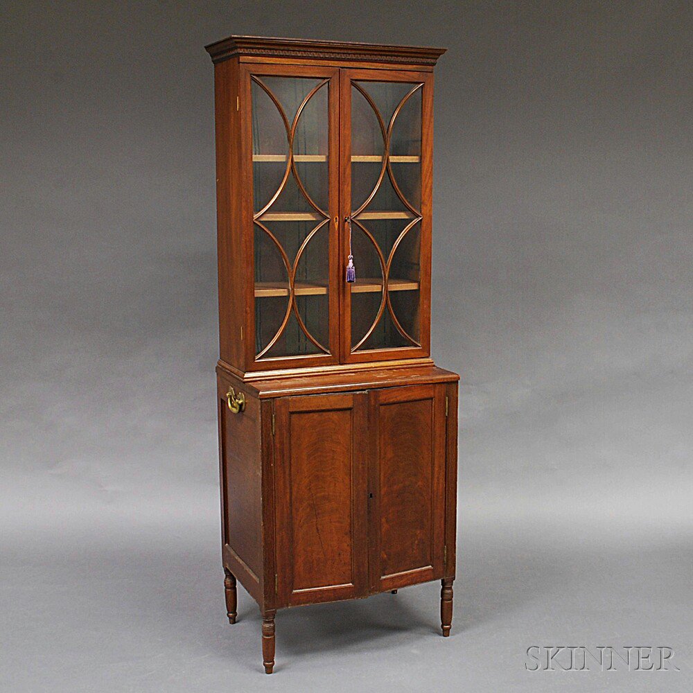 Appraisal: Federal-style Glazed Mahogany and Mahogany Veneer Cabinet the upper section