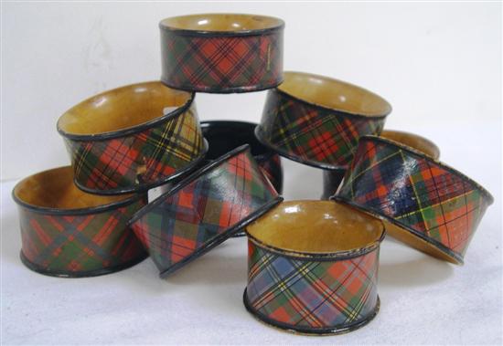 Appraisal: Group of nine Tartanware napkin holders with various tartans some