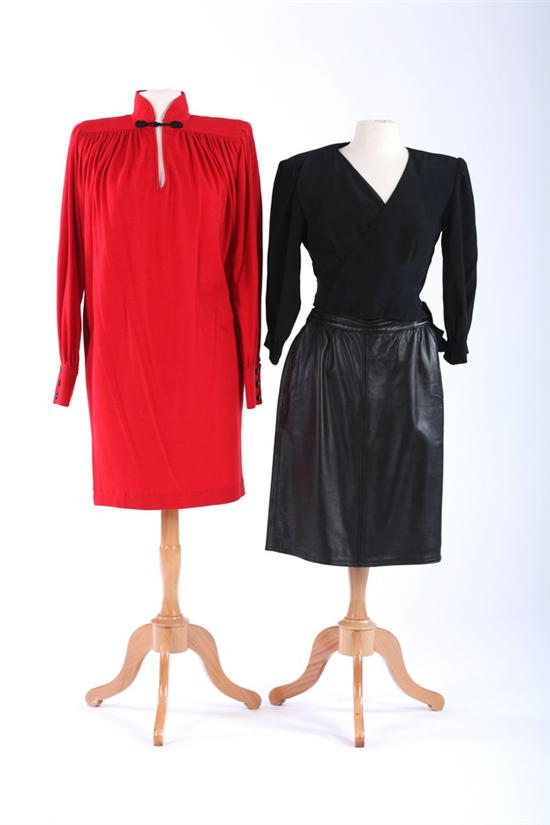 Appraisal: SEVEN PIECES UNGARO CLOTHING Wool cashmere and silk blend red