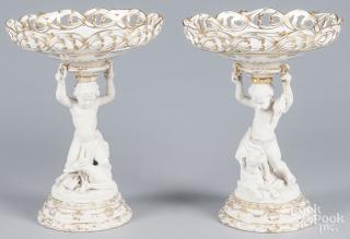 Appraisal: Pair of bisque and glazed porcelain footed baskets each in