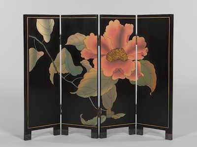 Appraisal: A Petite Coromandel Screen Four panel carved wood screen with