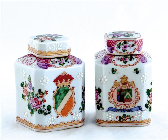 Appraisal: Samson armorial porcelain tea caddies late th century square top