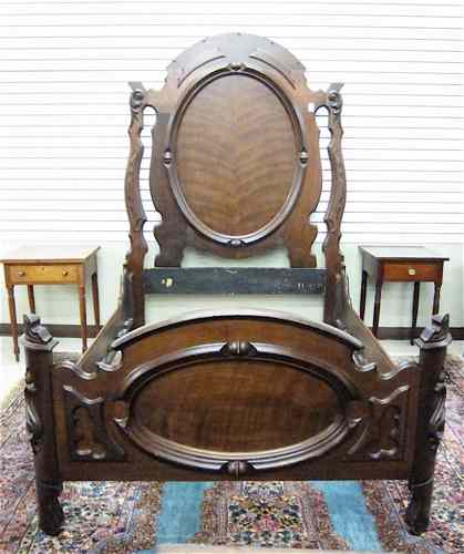 Appraisal: VICTORIAN WALNUT BED WITH RAILS Renaissance Revival design American c