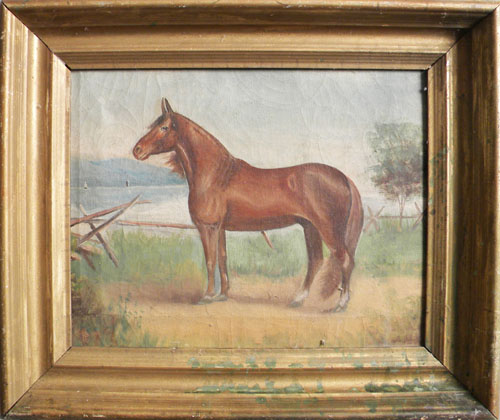 Appraisal: Two oil on canvas horse portraits late th c x