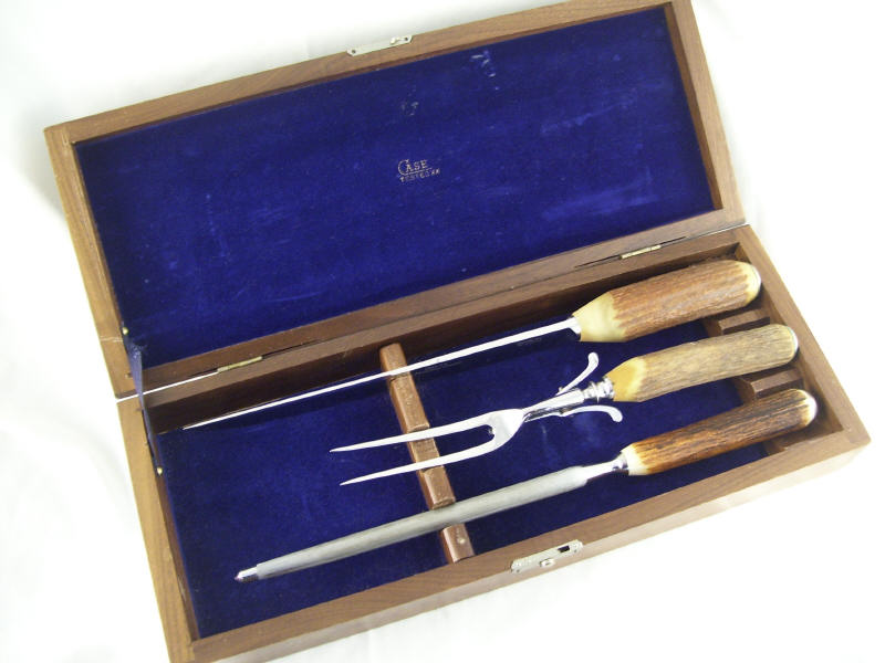 Appraisal: pc Bone Handled Carving Set by Case Includes Carving knife