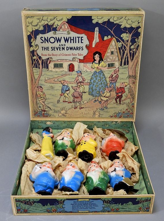 Appraisal: RARE Disney Snow White Dwarves Papier Mache Set German Circa