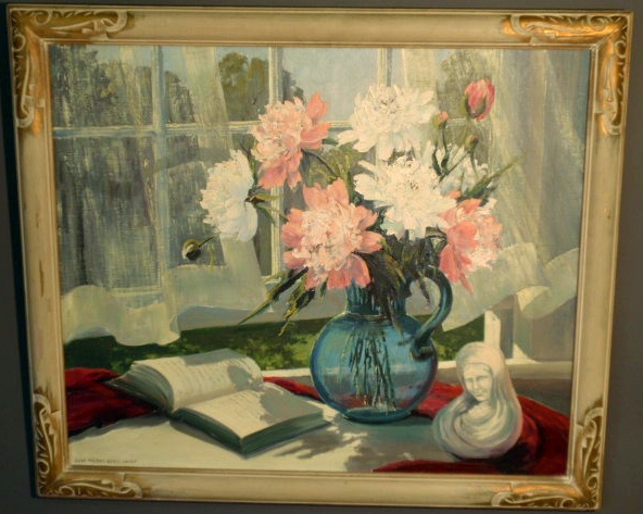 Appraisal: Oil on canvas still life painting of flowers signed Edna