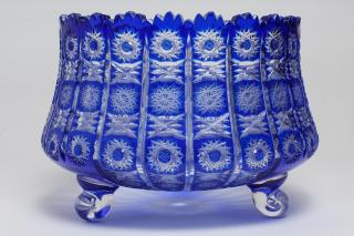 Appraisal: Waterford Blue Cut Large footed bowl with geometric pattern H