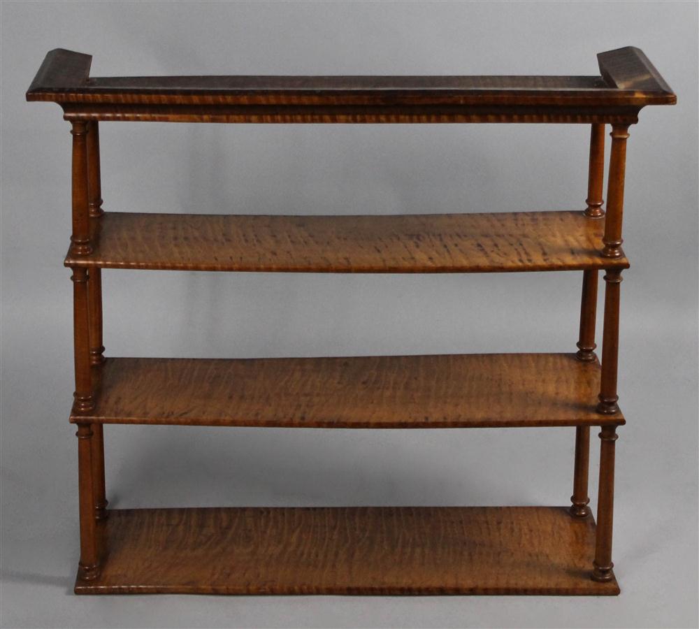 Appraisal: SHERATON STYLE TIGER MAPLE HANGING SHELF late th C having