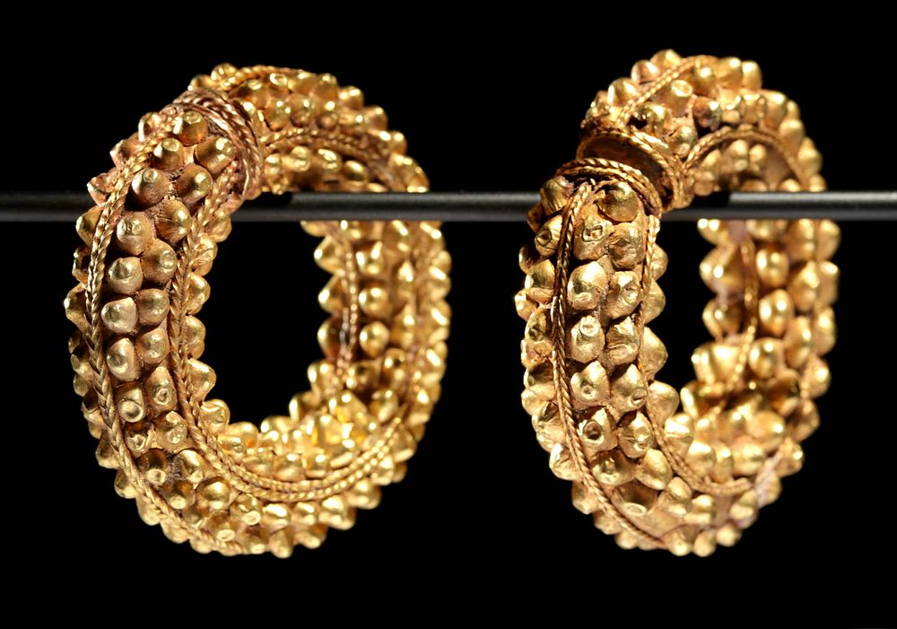 Appraisal: Published Archaic Greek K Gold Earrings pr East Greek late