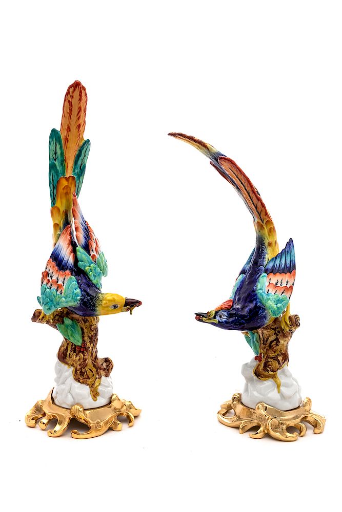 Appraisal: A Pair of Sevres Style Porcelain Gilt Metal Mounted Birds