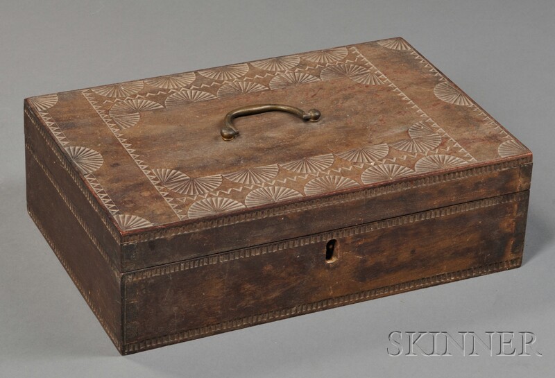 Appraisal: Fan-carved Mahogany Box America early th century dovetail-constructed rectangular box