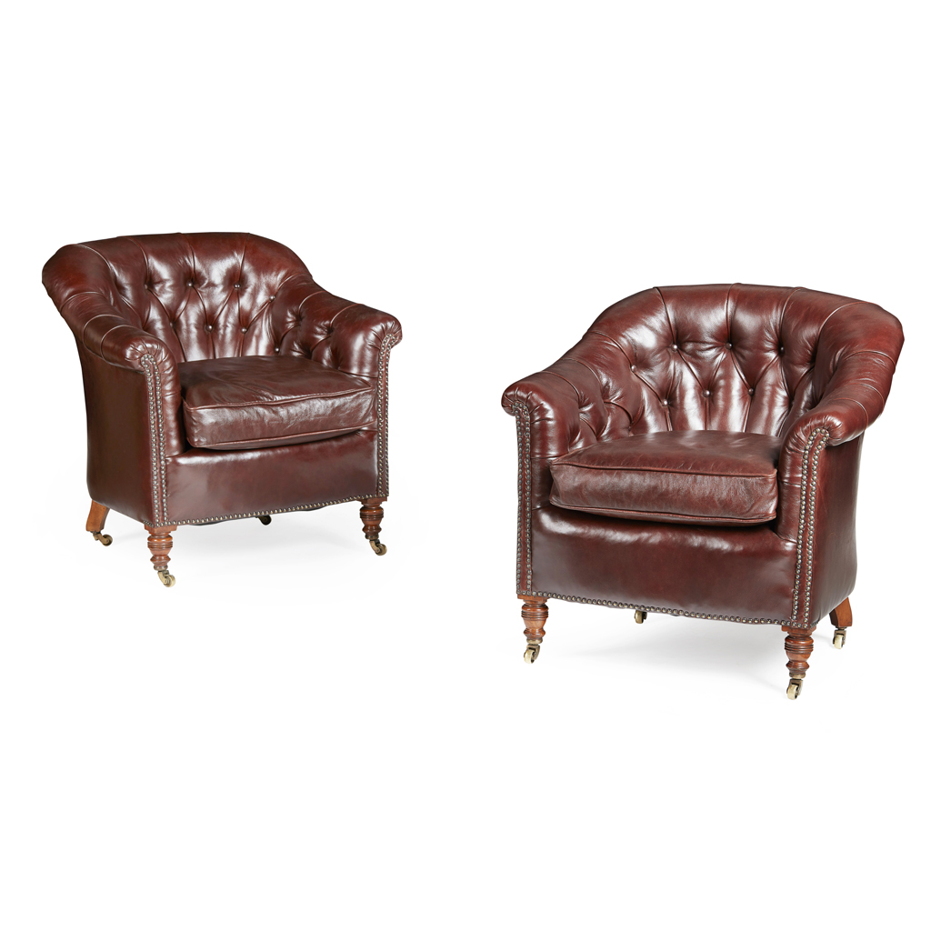 Appraisal: PAIR OF HOWARD SONS LEATHER CLUB ARMCHAIRS EARLY TH CENTURY