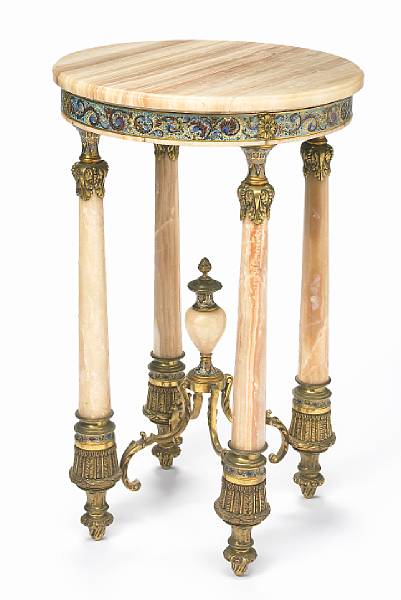 Appraisal: A Neoclassical style gilt metal mounted onyx and cloisonne center