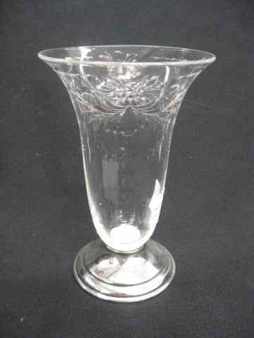 Appraisal: Hawkes Engraved Glass Sterling Silver Vase '' signed excellent