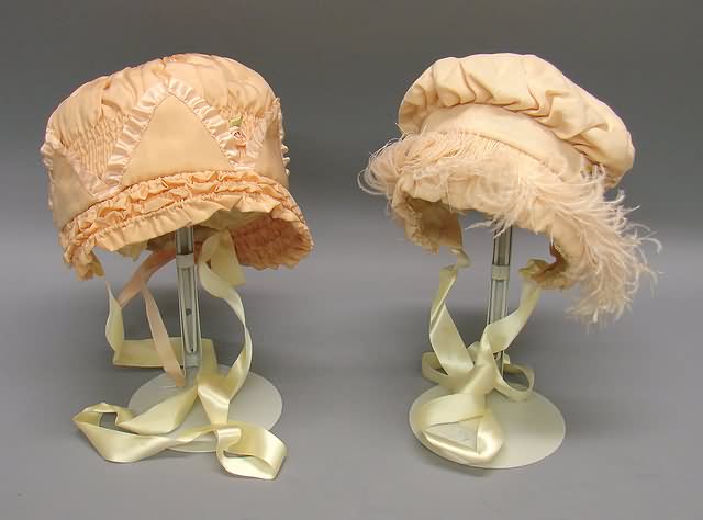 Appraisal: Pair of antique children's hats Pale pink faille bonnet with