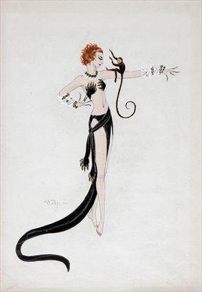 Appraisal: LOUIS CURTI TH C CA FOUR COSTUME DESIGNS Watercolor and