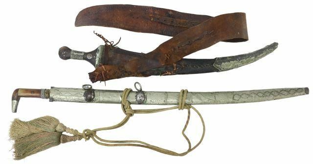 Appraisal: lot of Middle Eastern swords short sword in leather and