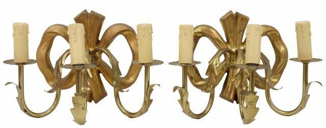 Appraisal: pair Italian three-light wall sconces th c having bow form