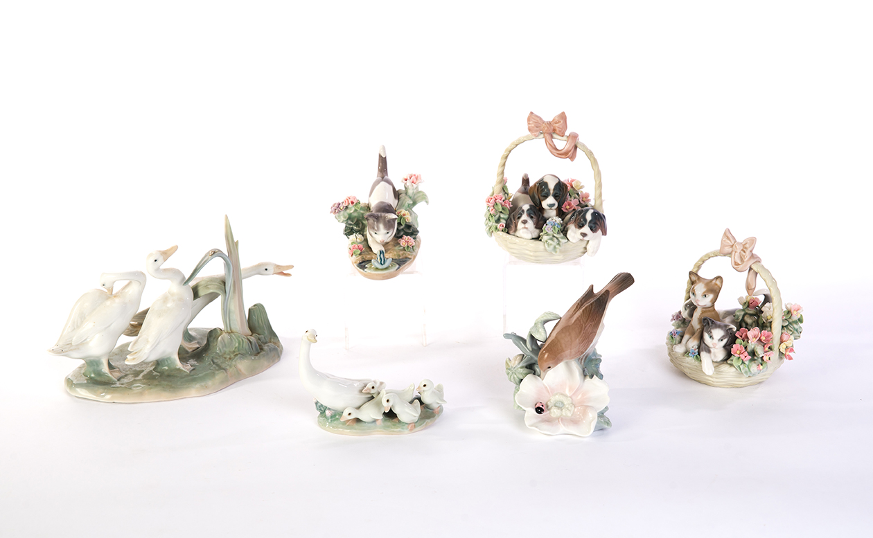 Appraisal: SIX PIECES OF LLADRO PORCELAIN ANIMAL FIGURES Spain nd quarter-