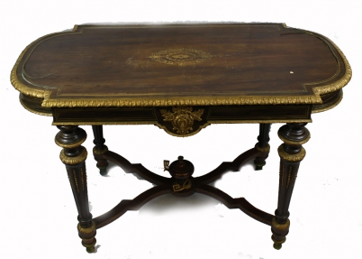 Appraisal: th Century French Walnut Brass inlaid Writing Table ormolu mounts