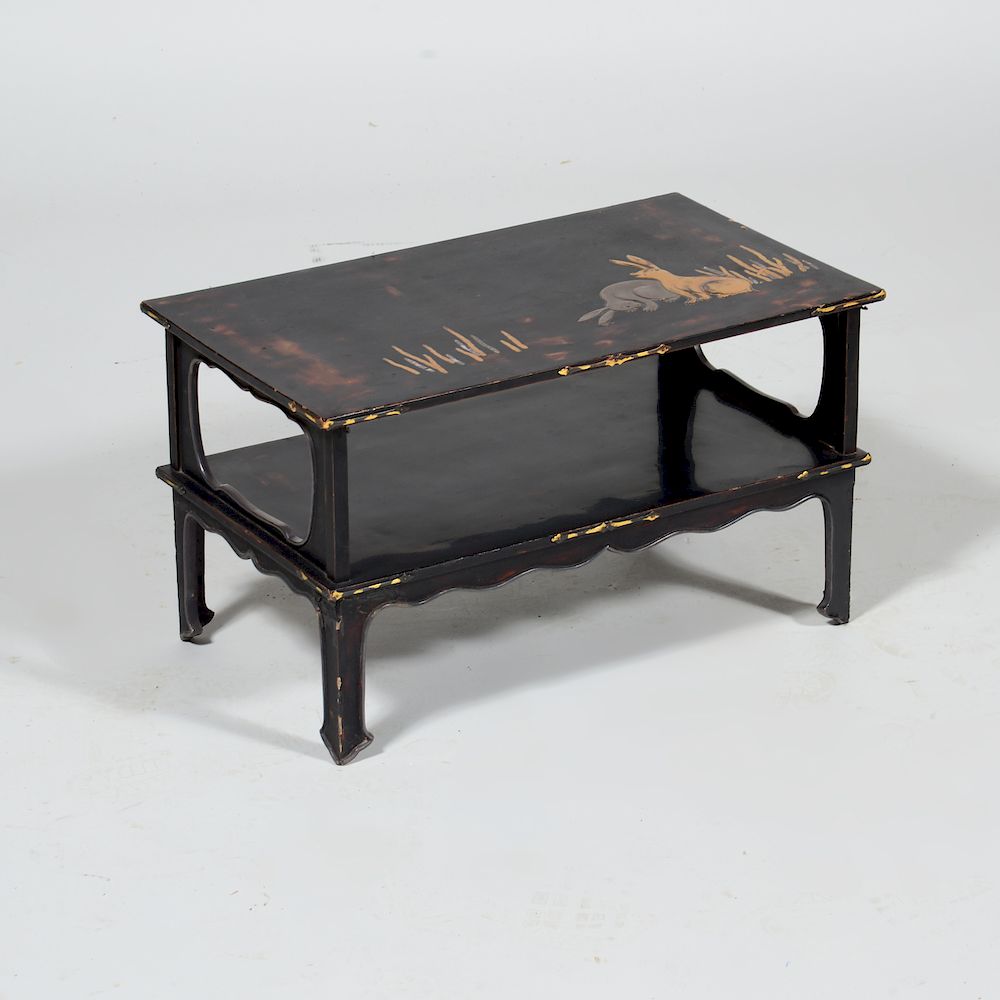 Appraisal: Japanese Black Lacquer and Parcel-Gilt Two Tier Low Table x