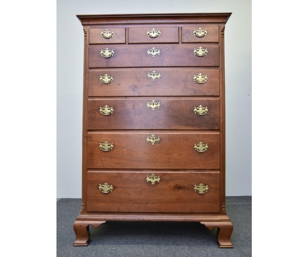 Appraisal: Delaware Valley Chippendale walnut high case chest of drawers circa