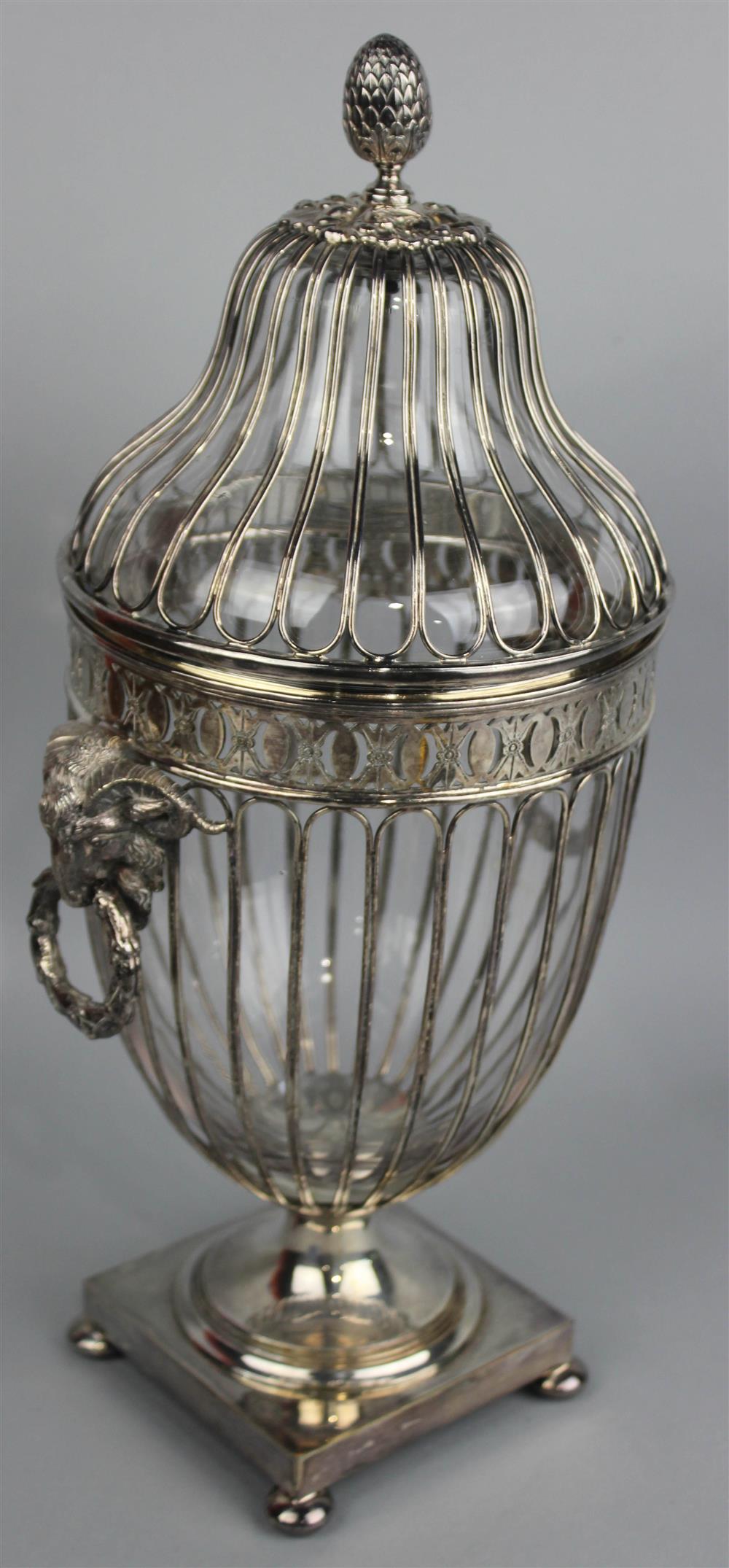 Appraisal: REGENCY STYLE SHEFFIELD PLATE AND GLASS COVERED URN impressed with